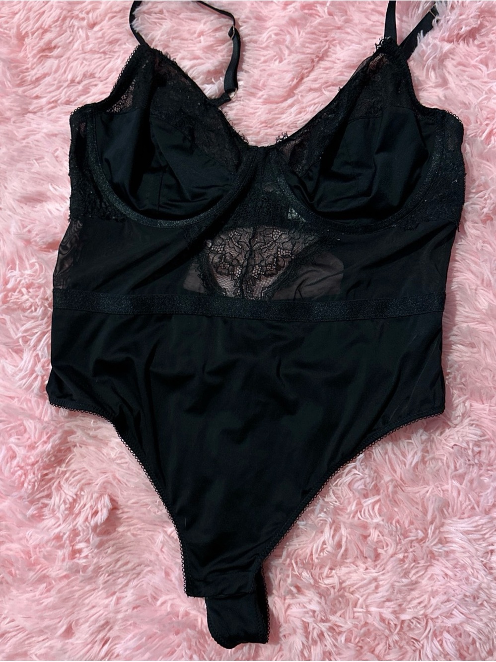 Auden Black Lace-Trim Bodysuit Chemise